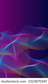 Gradient Line Background Violet Vector. Flow Design. Colorful Ribbon Lattice. Soft Mesh Illustration. Multicolored Concept.