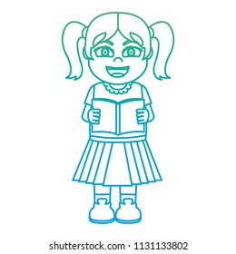 gradient line beauty girl with uniform and reading a book