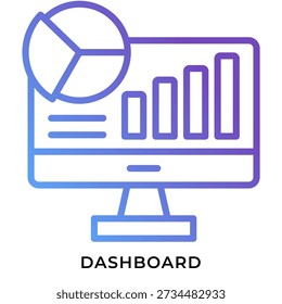 Ícone do painel de negócios da linha Gradient com gráfico analítico e tendência de crescimento
