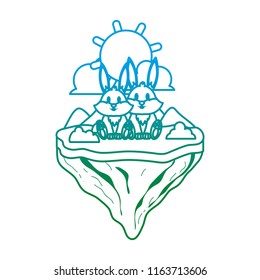 gradient line couple rabbit animal in float island
