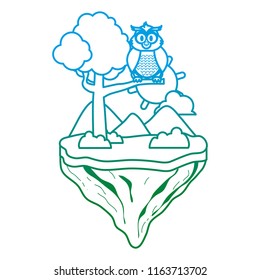 gradient line cute owl animal in float island