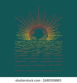 design de linha de gradiente que forma um pôr do sol