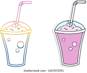 Gradient line drawing and sticker of cartoon milkshake. Isolated vector illustration, icon on white background