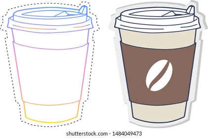 Gradient line drawing and sticker of Coffee Cup. Isolated vector illustration, icon on white background for banner or brochure