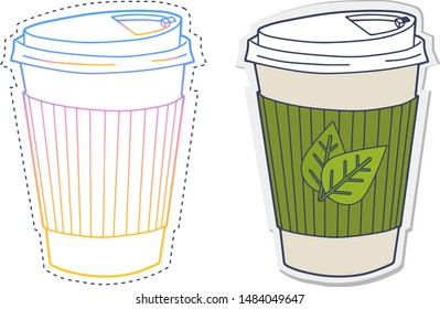 Gradient line drawing and sticker of cup of tea. Isolated vector illustration, icon on white background for banner or brochure