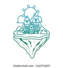 gradient line family chicken animal in float island