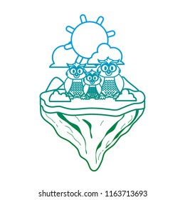 gradient line family owl animal in float island