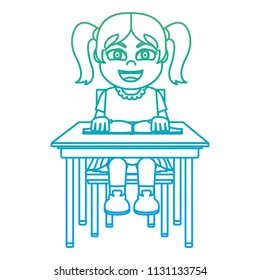 gradient line girl sitting school chair with a book