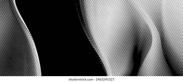 Gradient line halftone, wavy abstract background with copy space.