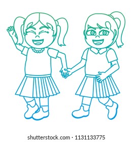 gradient line happy girls friends students with hands together