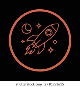 Gradient line illustration of a rocket ship taking off, symbolizing space travel and exploration.