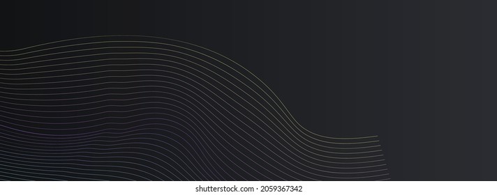 Vector de luz de línea degradado Fondo Panorámico Negro. Diseño de tecnología de curva de color. Ilustración de energía de elementos dinámicos. Plantilla moderna de banda brillante.
