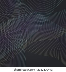 Gradient Line Motion Vector Black Background. Neon Wave Abstract Cover. Blend Creative Template. Color Curve Smooth Texture.