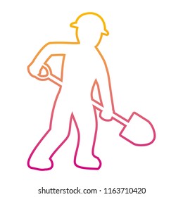 gradient line pictogram laborer with shovel equipment maintenance