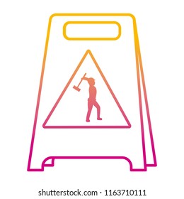 gradient line plastic caution emblem and laborer with mallet
