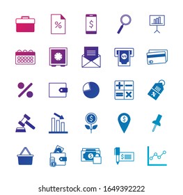 gradient line style icon set of tax finance money financial item banking commerce market payment buy currency accounting and invest theme Vector illustration
