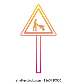 gradient line triangle caution emblem and laborer with wheelbarrow