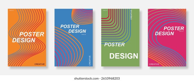 Gradient line wave poster background set. Minimalist book cover template design. Suitable for social media, ads, banner and flyer. Vector illustration