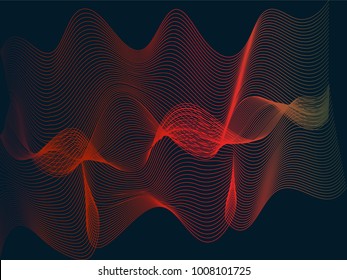 Gradient line waves vector illustration on dark blue background, Minimal design