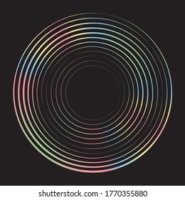 Gradient Lines in Circle Form . Spiral Vector Illustration .Technology round Logo . Design element . Abstract colorful Geometric shape . Striped border frame