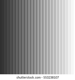 Gradient lines seamless pattern. Vertical black stripes, parallel white lines from thick to thin. Vector Pattern with gradient effect. Template for backgrounds and stylized textures. EPS10.