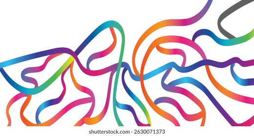 Gradient Lines with white background. Abstract Curve, Wave and Spiral Ribbons. Vector Rainbow Colored Pattern with 3D Shapes. Dynamic Celebration Illustration