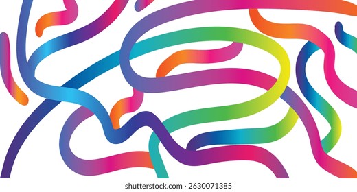 Gradient Lines with white background. Abstract Curve, Wave and Spiral Ribbons. Vector Rainbow Colored Pattern with 3D Shapes. Dynamic Celebration Illustration