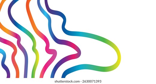Gradient Lines with white background. Abstract Curve, Wave and Spiral Ribbons. Vector Rainbow Colored Pattern with 3D Shapes. Dynamic Celebration Illustration