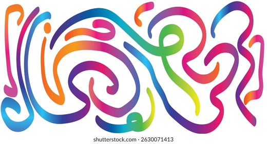 Gradient Lines with white background. Abstract Curve, Wave and Spiral Ribbons. Vector Rainbow Colored Pattern with 3D Shapes. Dynamic Celebration Illustration