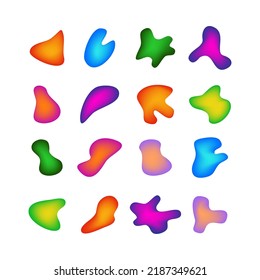 Gradient liquid blob shapes. Big set of absrtact irregular fluid shapes. Vector silhouettes of simple rounded smoot water forms