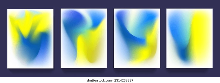 Gradient liquid of blue and yellow color. Set Abstract flow swirl banner, poster, advertising, web, social, promo or flyer design. Сourage Ukraine. Summer modern trend. Vector illustration. 