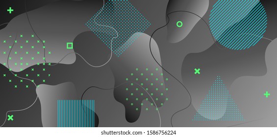 Gradient Liquid Concept. Hipster Geometric Background. Abstract Vector Website. Black Fluid Shape. Fashion Liquid Motion. Gray Geometric Illustration. Creative Wave Shape. Dark Liquid Poster.