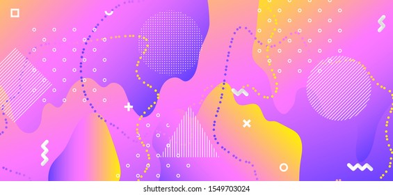 Gradient Liquid Concept. Hipster Memphis Illustration. Abstract Graphic Website. Colorful Fluid Shape. Creative Liquid Motion. Pink Memphis Decoration. Abstract Vector Journal. Liquid Poster.