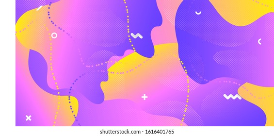 Gradient Liquid Concept. Hipster Memphis Decoration. Abstract Graphic Layout. Yellow Flow Shape. Creative Liquid Poster. Colorful Memphis Illustration. Abstract Vector Layout. Liquid Motion.