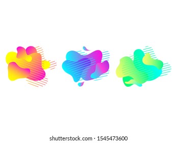 Gradient liquid flow or fluid art abstract shapes on white background.