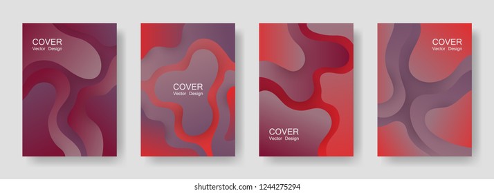 Gradient liquid shapes abstract covers vector collection. Vibrant banner backgrounds design. Flux paper cut effect blob elements backdrop, fluid wavy shapes texture print. Cover templates.