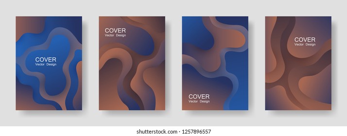 Gradient liquid shapes abstract covers vector set. Digital banner backgrounds design. Organic bubble fluid splash shapes, oil drop molecular mixture concept pattern. Cover layouts.