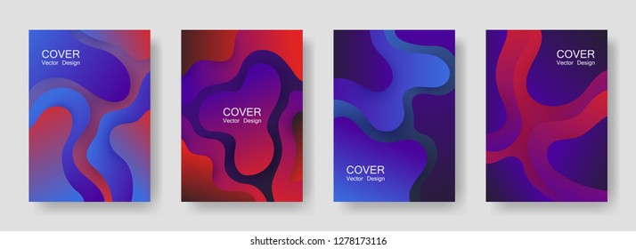 Gradient liquid shapes abstract covers vector set. Digital brochure backgrounds design. Organic bubble fluid splash shapes, oil drop molecular mixture concept pattern. Cover templates.