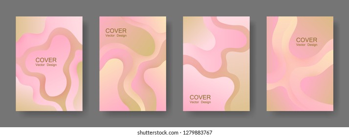 Gradient liquid shapes abstract covers vector set. Vibrant poster backgrounds design. Flux paper cut effect blob elements backdrop, fluid wavy shapes texture print. Cover templates.