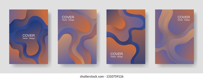 Gradient liquid shapes abstract covers vector set. Digital magazine backgrounds design. Organic bubble fluid splash shapes, oil drop molecular mixture concept pattern. Cover templates.