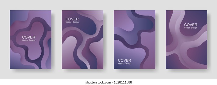 Gradient liquid shapes abstract covers vector collection. Vibrant magazine backgrounds design. Organic bubble fluid splash shapes, oil drop molecular mixture concept pattern. Cover pages.