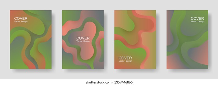 Gradient liquid shapes abstract covers vector collection. Scientific folder backgrounds design. Flux paper cut effect blob elements backdrop, fluid wavy shapes texture print. Cover pages.
