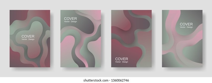 Gradient liquid shapes abstract covers vector collection. Hipster banner backgrounds design. Flux paper cut effect blob elements backdrop, fluid wavy shapes texture print. Cover pages.