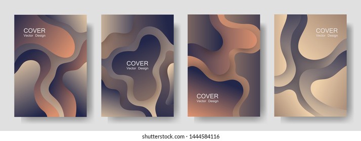 Gradient liquid shapes abstract covers vector collection. Business poster backgrounds design. Flux paper cut effect blob elements pattern, fluid wavy shapes texture print. Cover layouts.