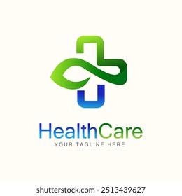 Diseño de logotipo degradado que combina un símbolo de infinito verde y una cruz médica, lo que sugiere medicina natural y atención médica