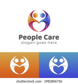 gradient logo of happy and caring people by forming a symbol of love vector design