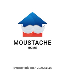 Logotipo de degradado, edificio de la casa y bigote