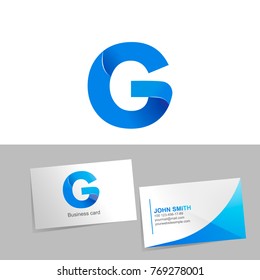 Gradient logo with the letter G of the logo. Mockup business card on white background. The concept of technology element design. Vector illustration