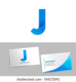 Gradient logo with the letter J of the logo. Mockup business card on white background. The concept of technology element design. Vector illustration