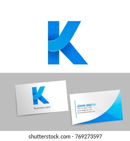 Gradient logo with the letter K of the logo. Mockup business card on white background. The concept of technology element design. Vector illustration